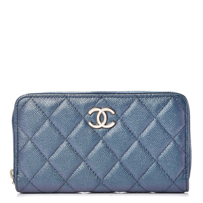 Chanel Iridescent Caviar Quilted Medium Zip Around Wallet Dark Blue 1 of 9