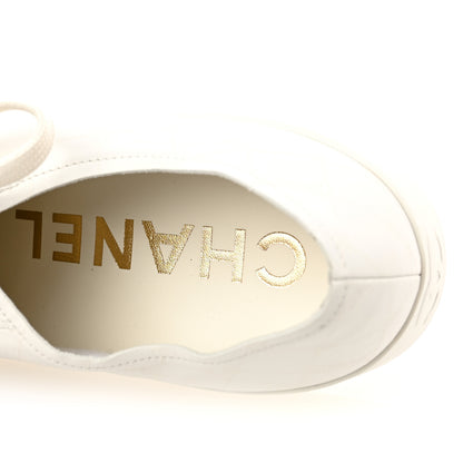 Chanel Lambskin Printed Logo Sneakers 40.5 White 7 of 9