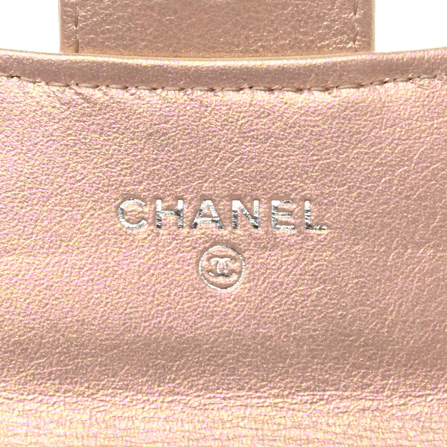 Iridescent Calfskin Quilted Flap Card Holder Wallet Pink