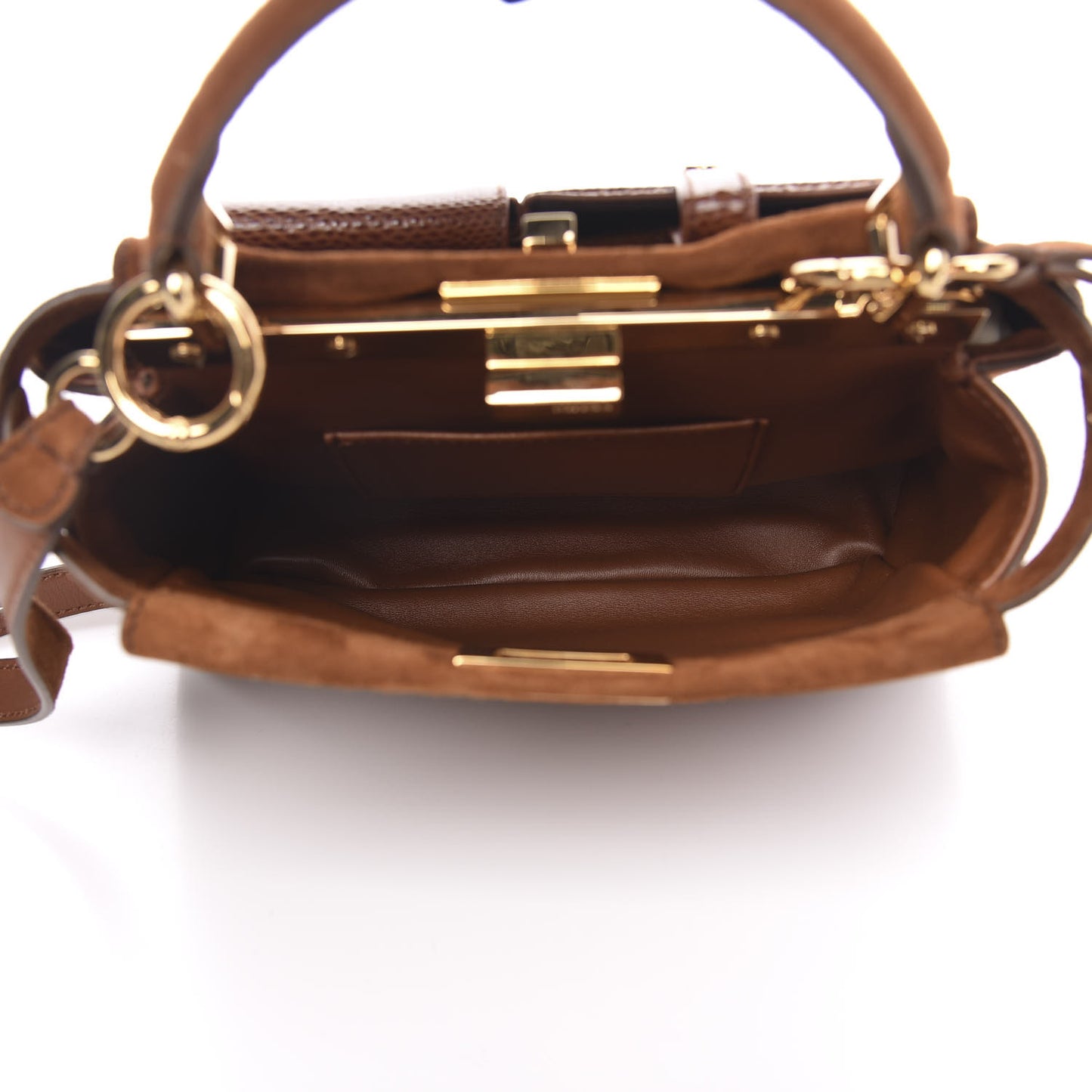 Chamois Karung Shiny Nappa Mini Pocket Peekaboo Iconic Satchel Cuoio Caramello