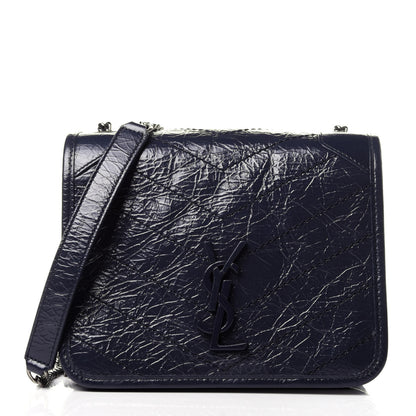 Saint Laurent Crinkled Calfskin Matelasse Monogram Niki Chain Wallet Deep Marine 1 of 10