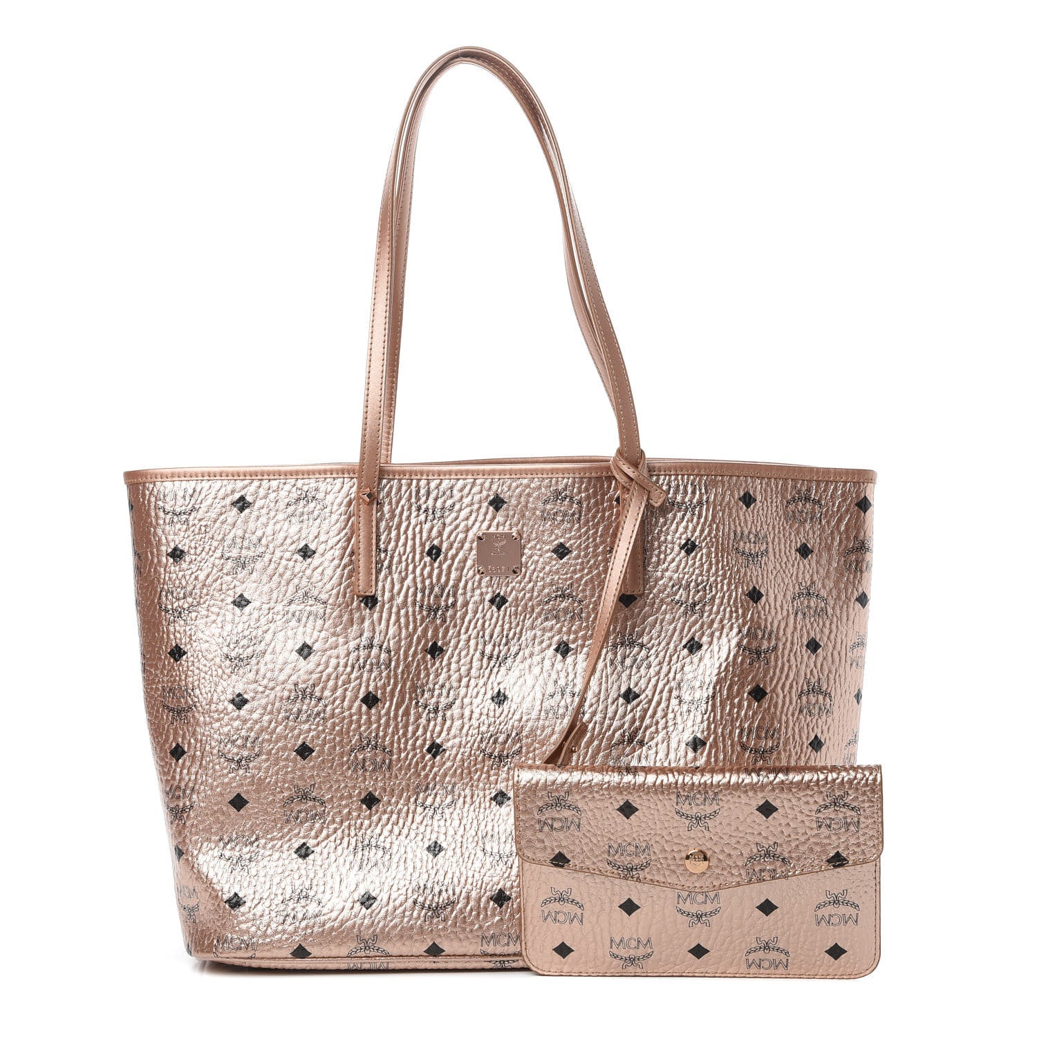 MCM Metallic Visetos Medium Reversible Shopper Tote Champagne Gold 1 of 18