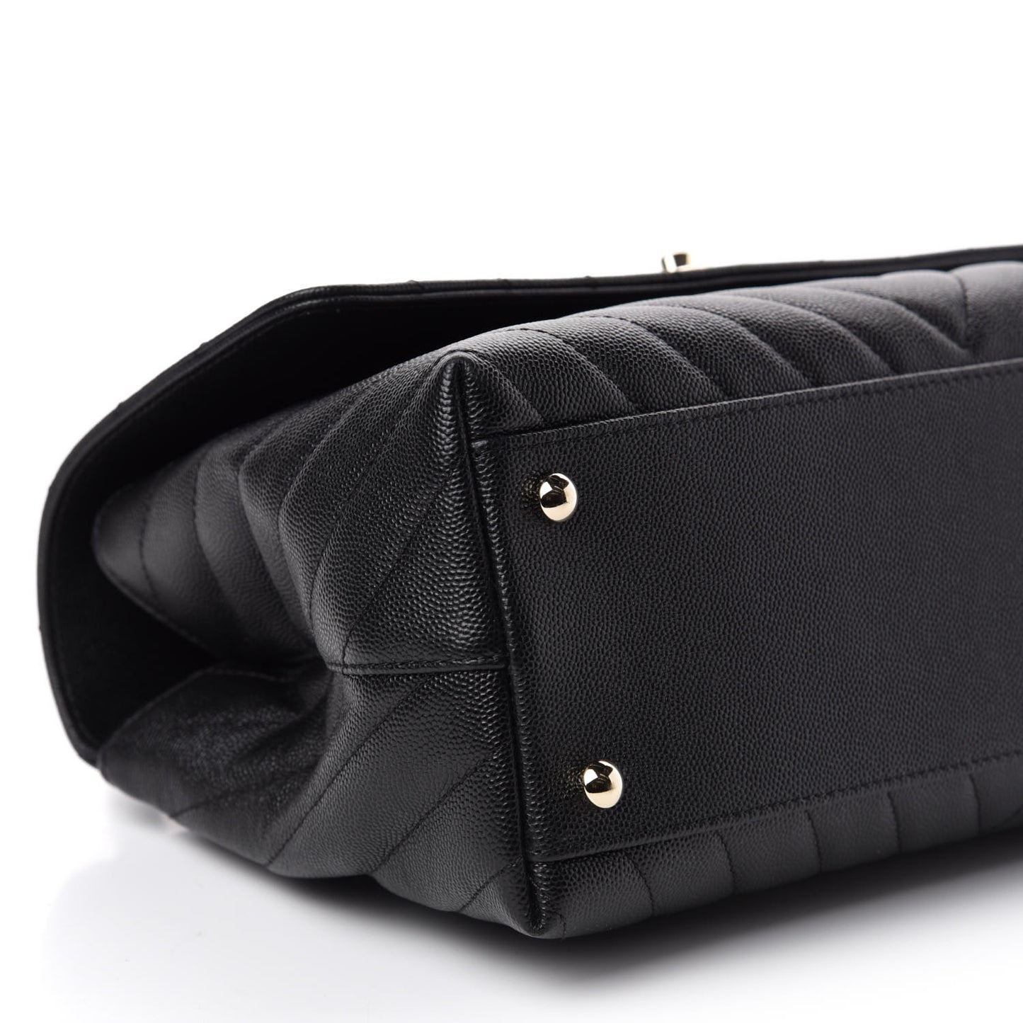 Caviar Chevron Quilted Small Coco Handle Flap Black