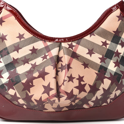 Burberry Patent Supernova Check Stars Small Hernville Hobo Berry Red 9 of 11