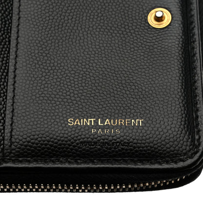 Saint Laurent Grain De Poudre Matelasse Chevron Monogram Compact Zip Around Wallet Black 7 of 8