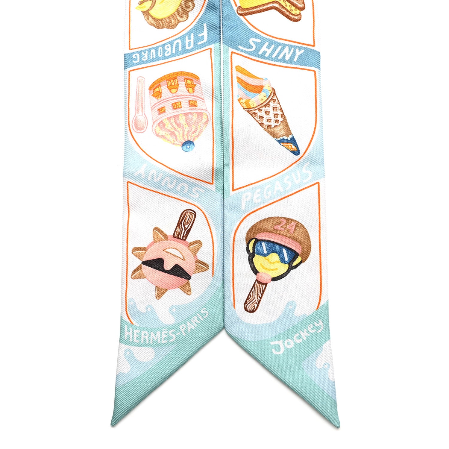 Hermes Silk Funny Ice Cream Twilly Aqua Orange Jaune 3 of 4