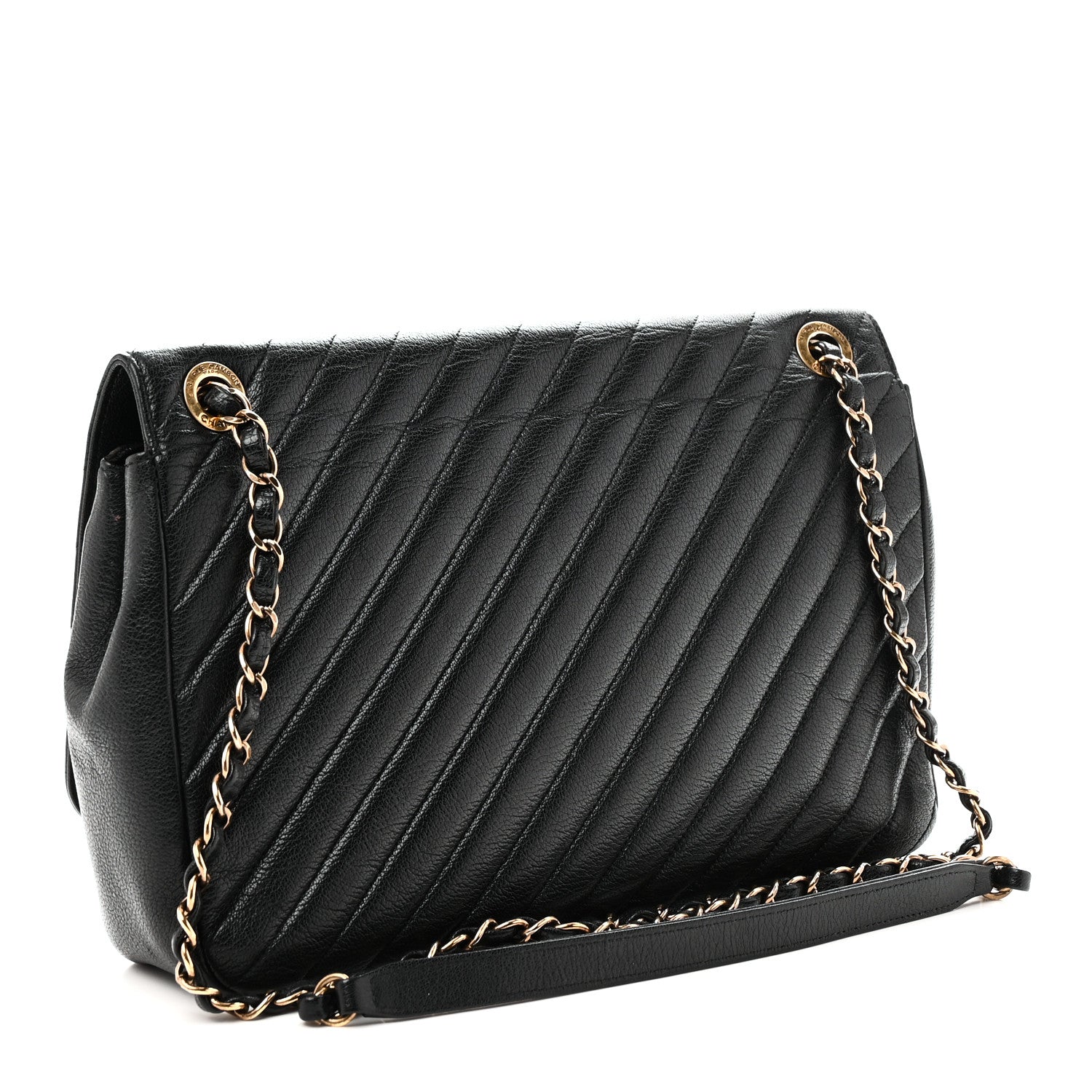 Chanel Shiny Goatskin Diagonal Quilted Large Flap Black 3 of 11