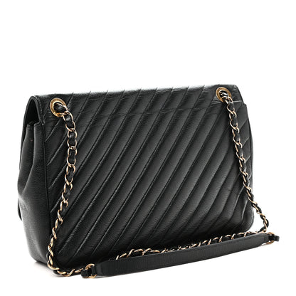 Chanel Shiny Goatskin Diagonal Quilted Large Flap Black 3 of 11