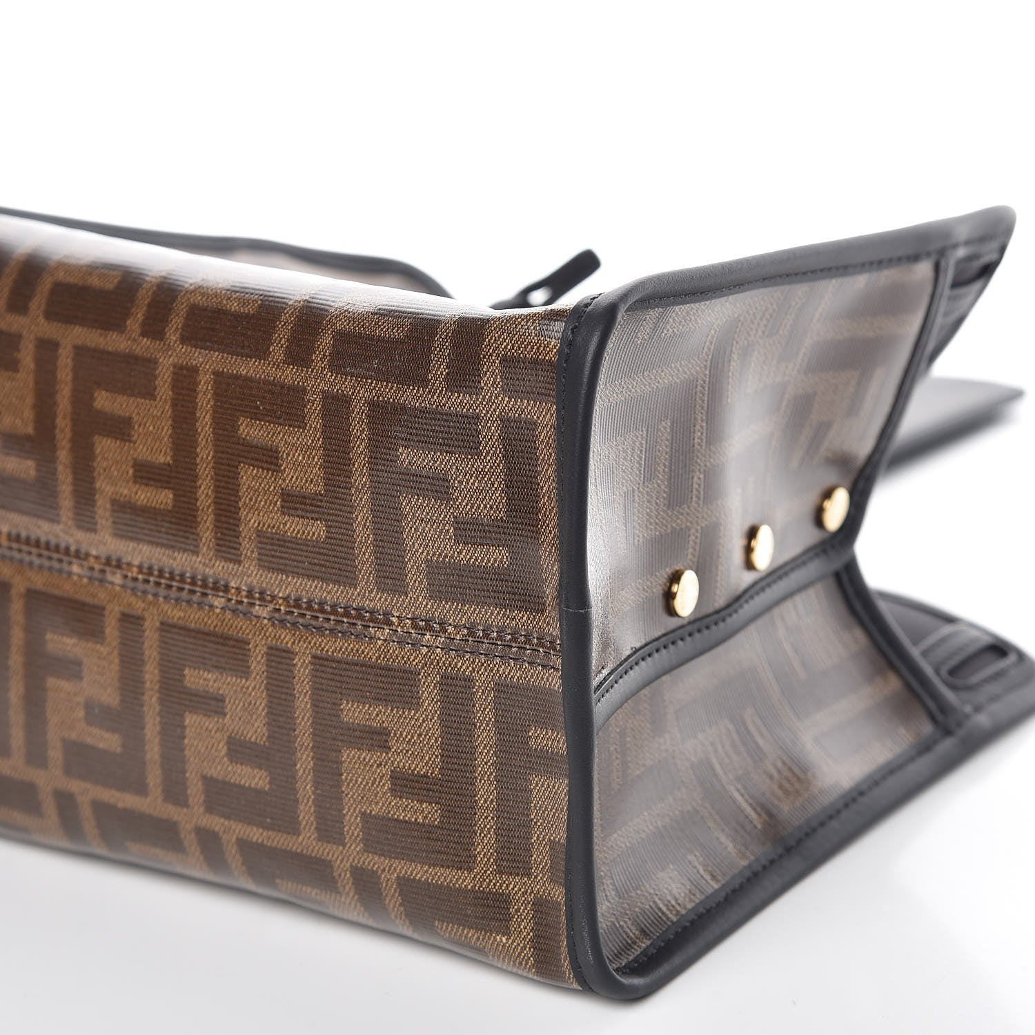 Fendi Glazed Fabric Vitello Century FF 1974 Stamp Patch Mini Peekaboo Defender Cover Mogano Panna Black 10 of 10