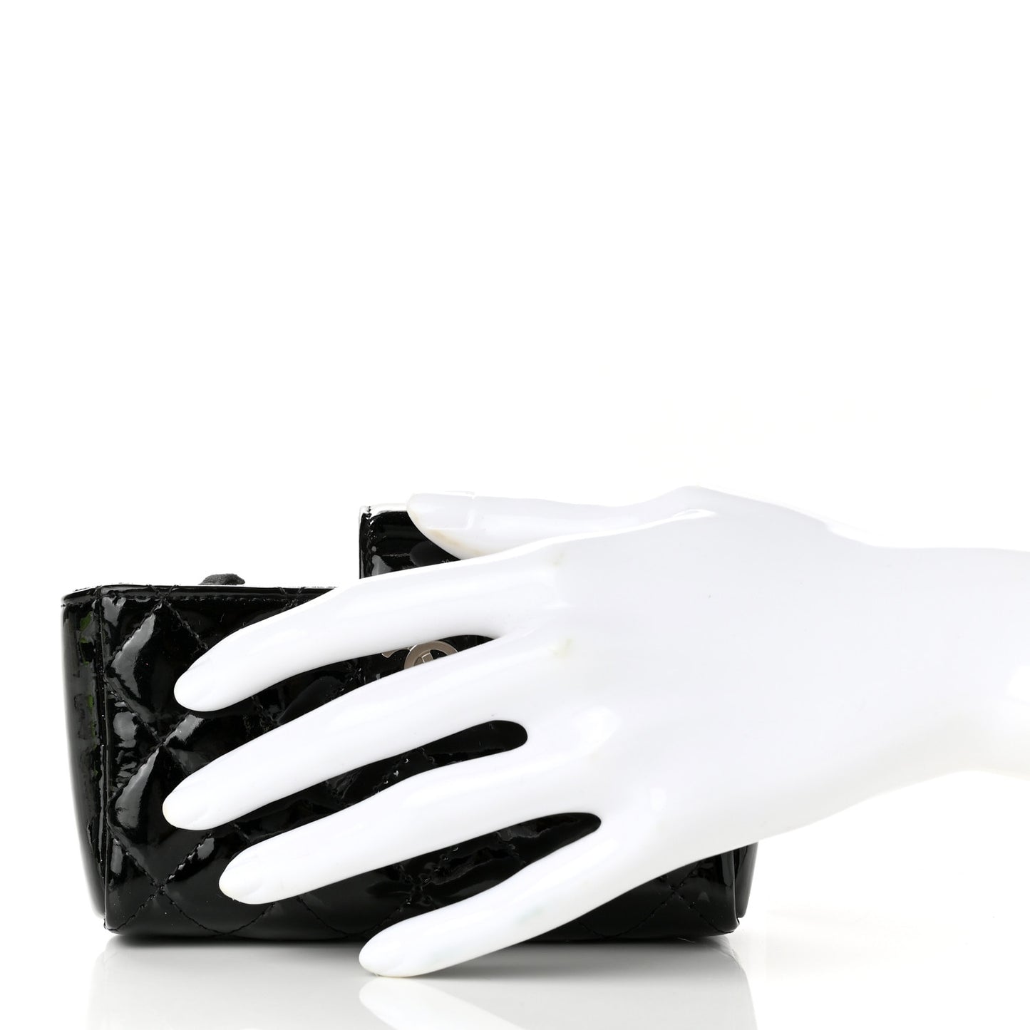 Patent Quilted Mini Phone Holder Clutch Black