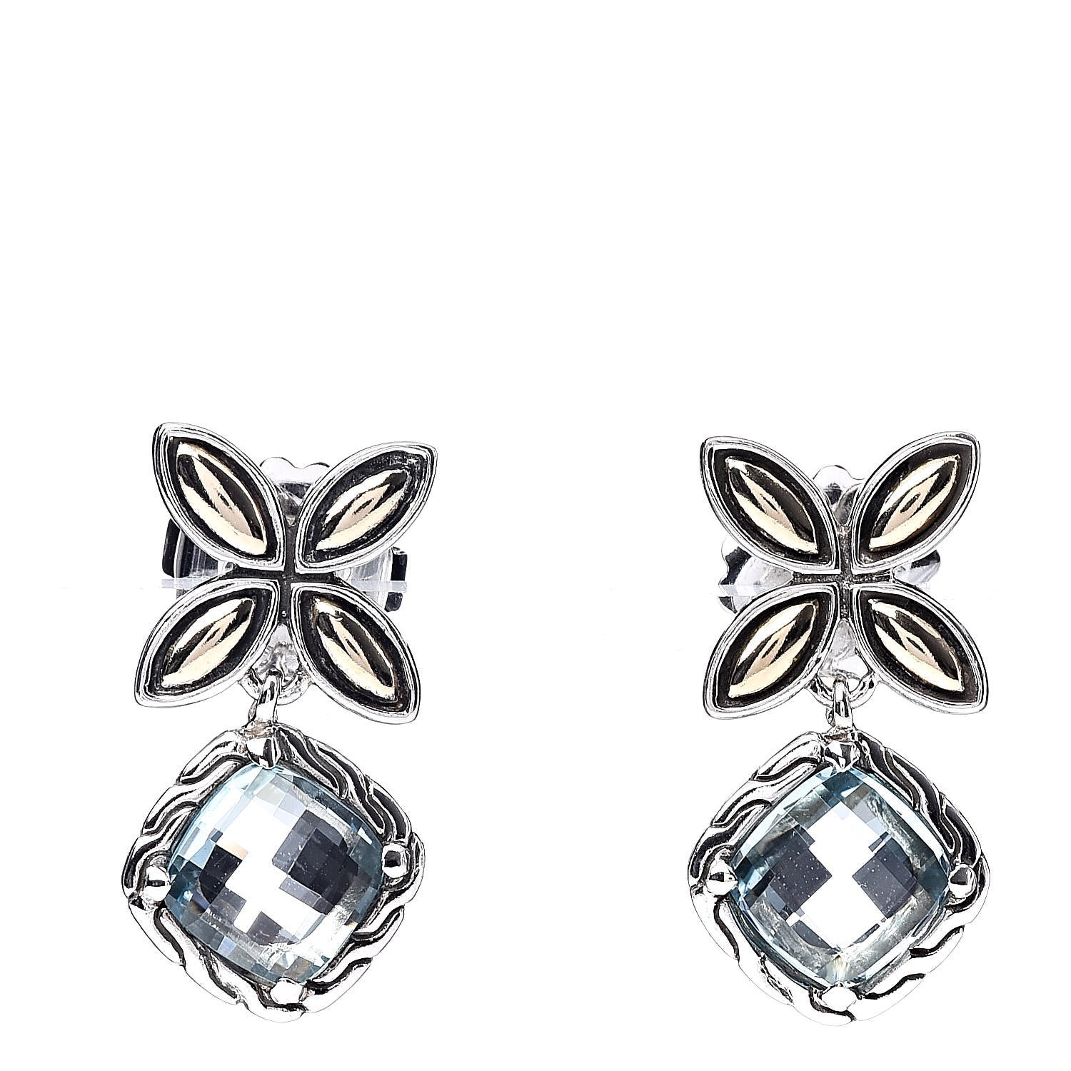 John Hardy Sterling Silver 18K Yellow Gold Blue Topaz Batu Kawung Drop Earrings 1 of 4