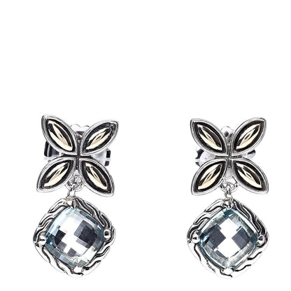 John Hardy Sterling Silver 18K Yellow Gold Blue Topaz Batu Kawung Drop Earrings 1 of 4
