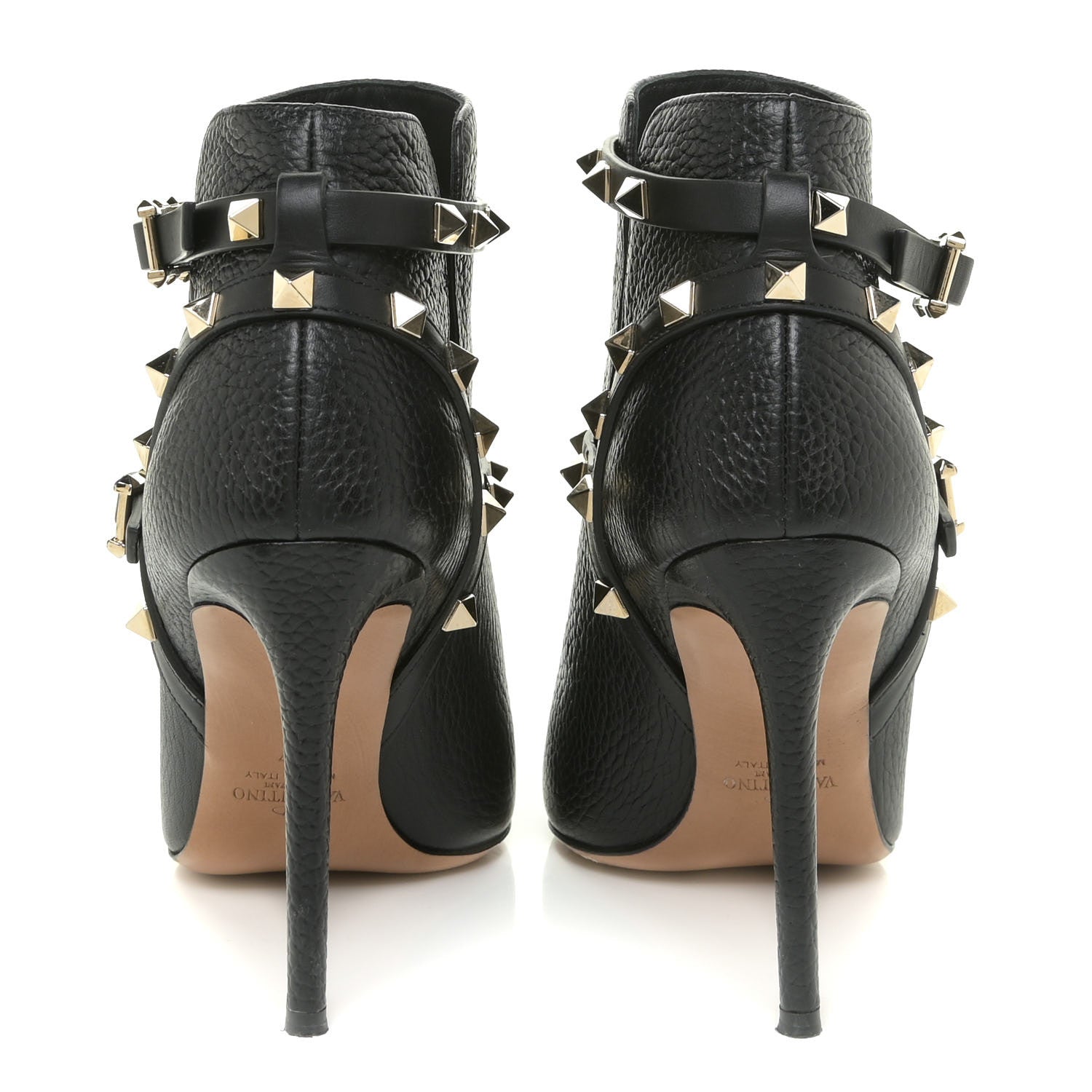 Valentino Garavani Pebbled Calfskin Rockstud Double Buckle 100mm Ankle Boots 37 Black 4 of 12