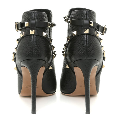 Valentino Garavani Pebbled Calfskin Rockstud Double Buckle 100mm Ankle Boots 37 Black 4 of 12