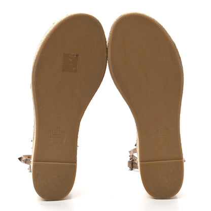 Valentino Garavani Metallic Grained Calfskin Rockstud Ankle Wrap Espadrille Flatform Sandals 38 Skin Natural 5 of 8