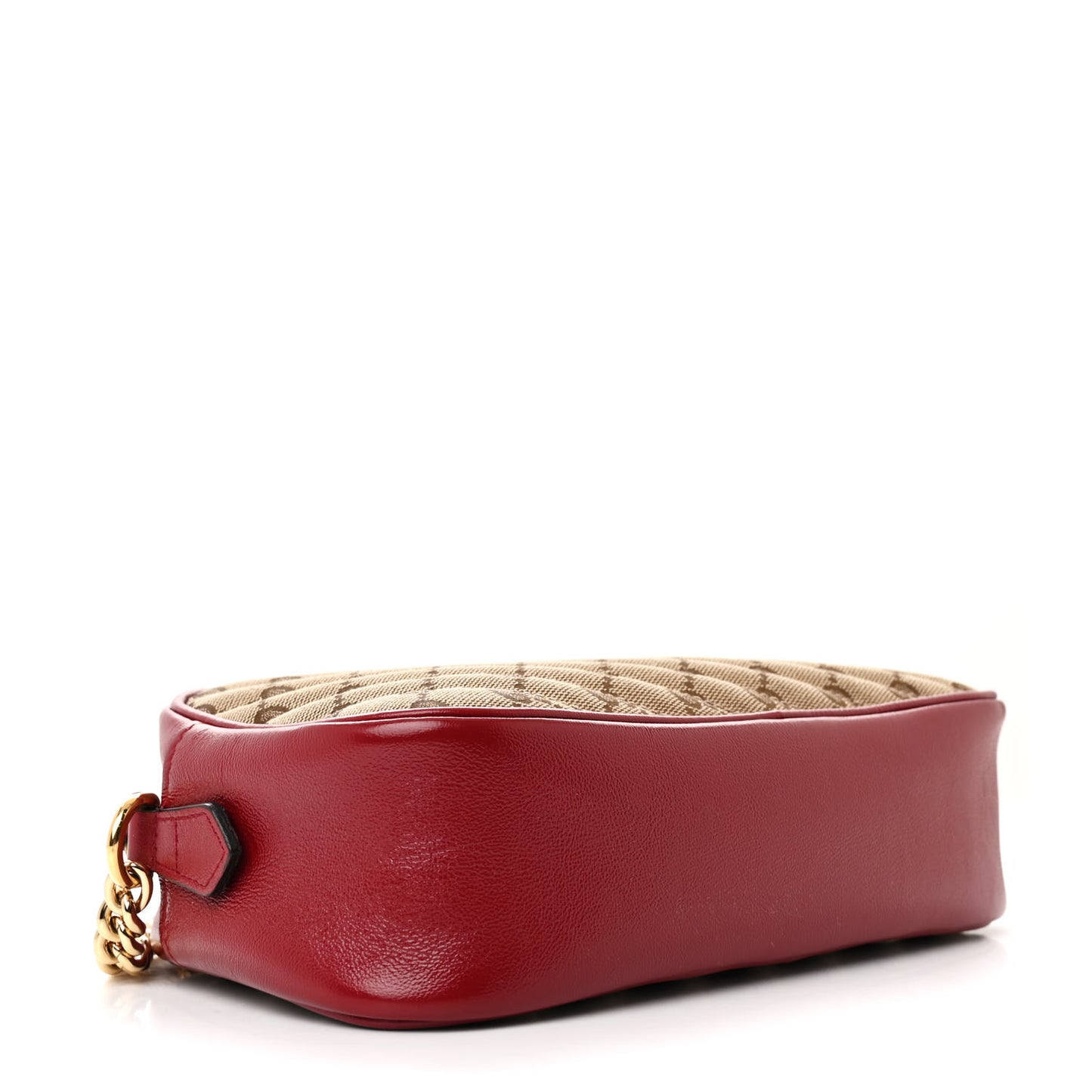 Monogram Azalea Calfskin Matelasse Diagonal Small GG Marmont Chain Shoulder Bag Beige Ebony New Cherry Red