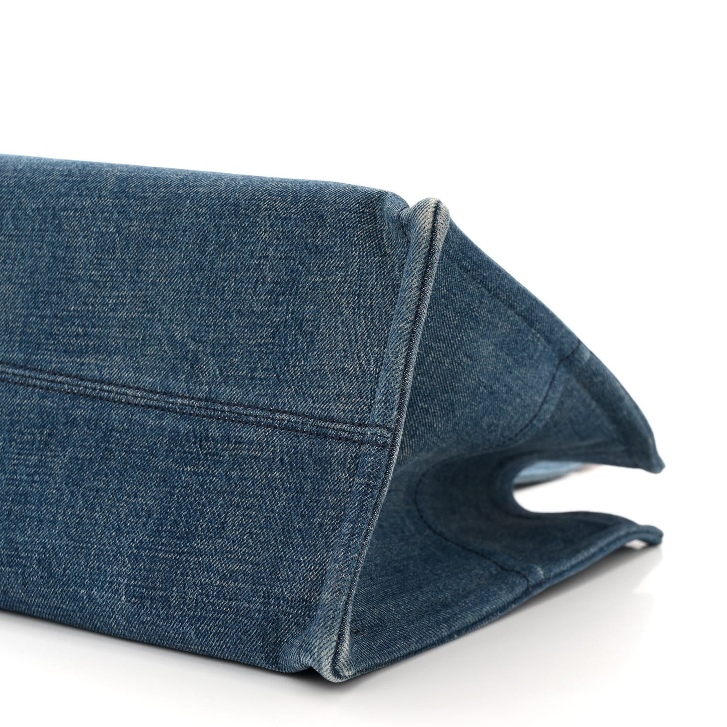 Denim Calfskin Logo Tote Blue Tan