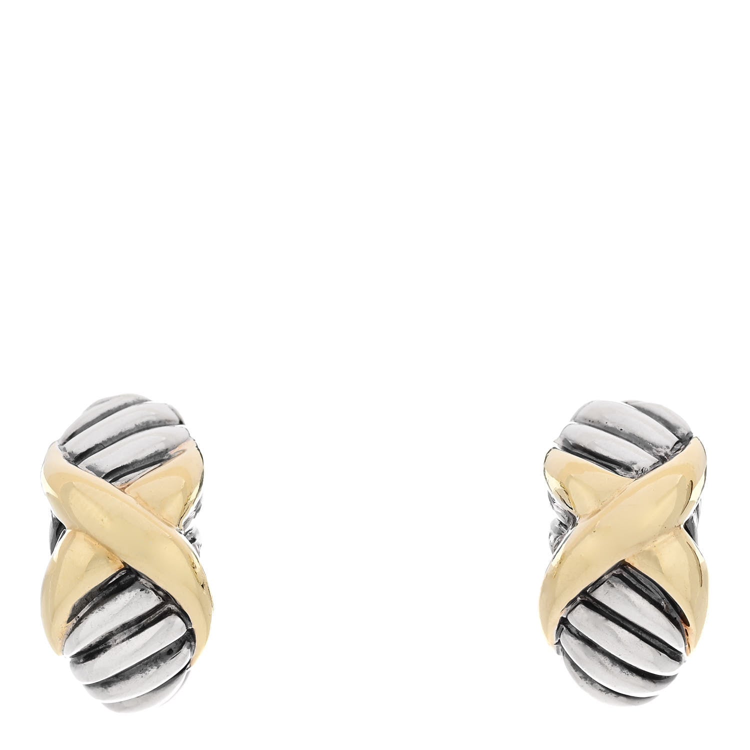 David Yurman Sterling Silver 18K Yellow Gold X Earrings 1 of 4