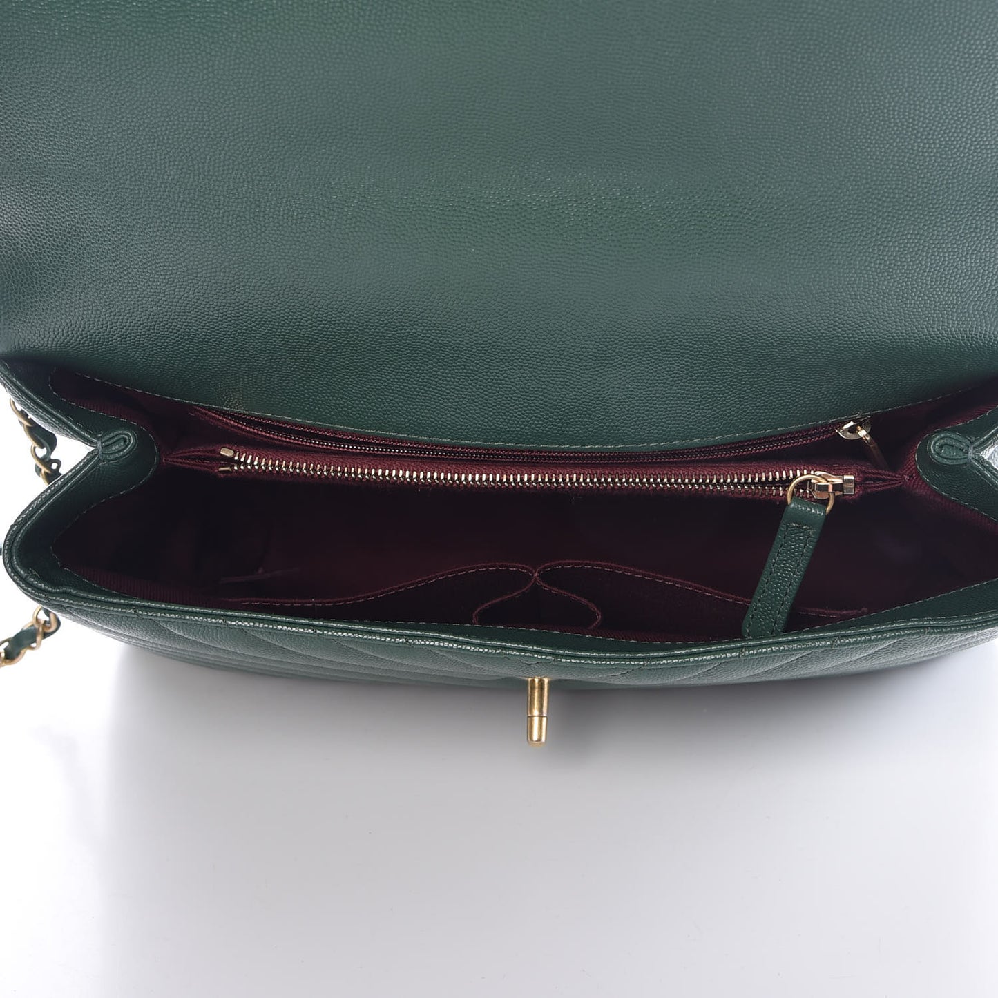 Caviar Chevron Quilted Medium Coco Handle Flap Green