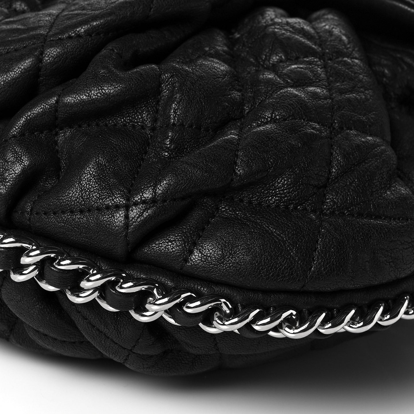 Washed Lambskin Quilted Medium Chain Around Messenger Black