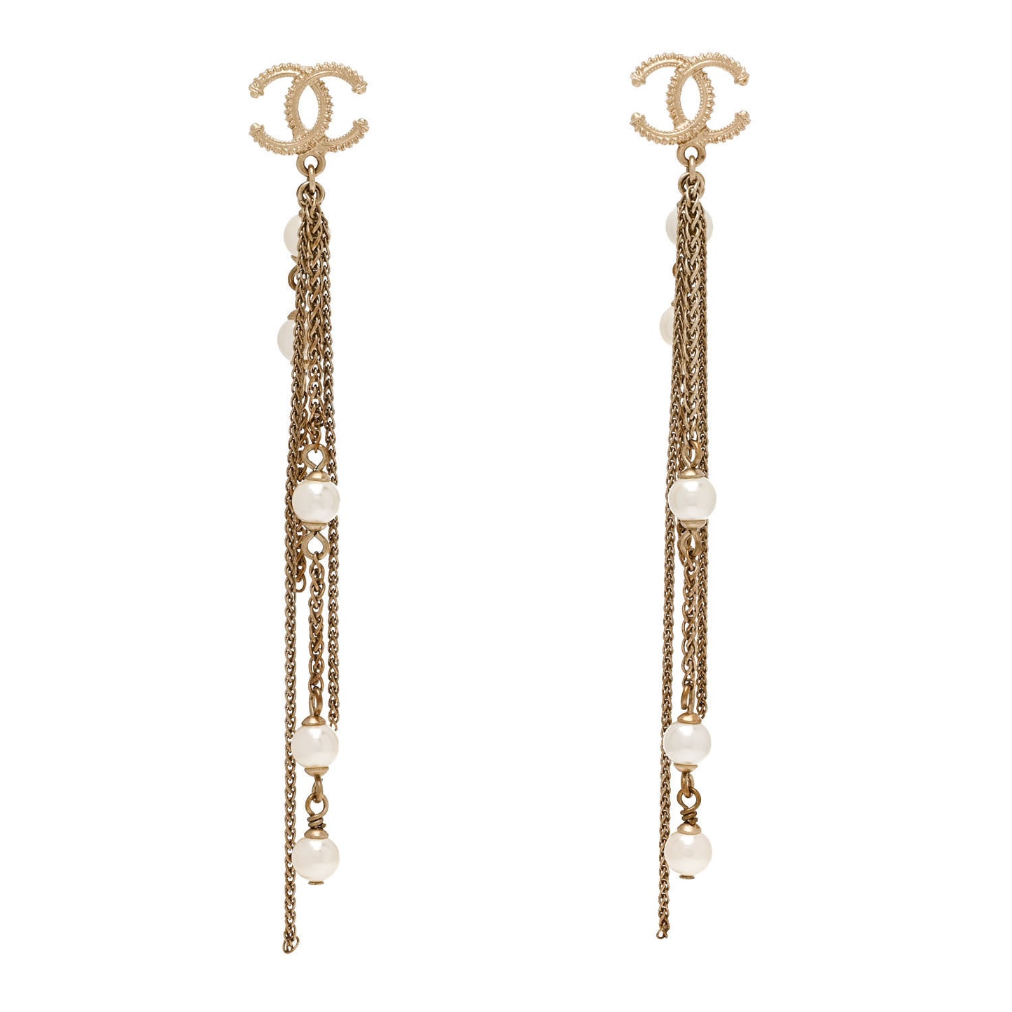 Pearl CC Multi Chain Drop Earrings Gold