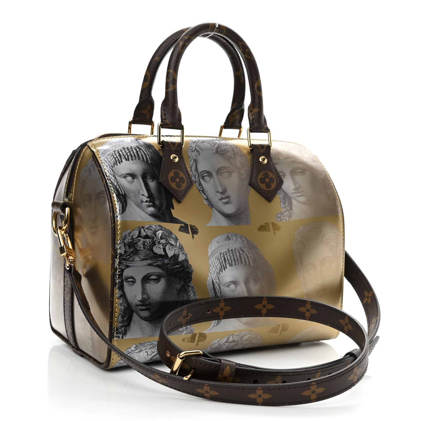 X FORNASETTI Calfskin Fornasetti Speedy Bandouliere 25 Gold