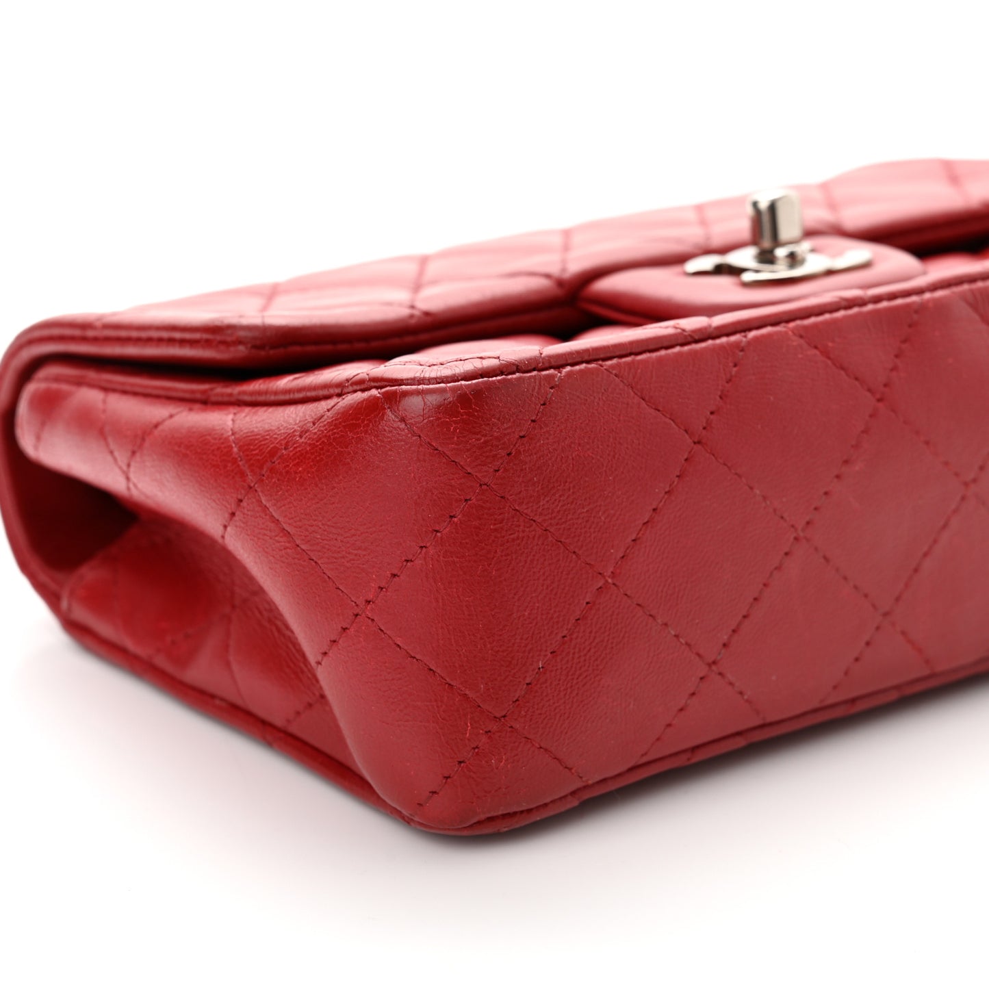 Lambskin Quilted Mini Rectangular Flap Dark Red