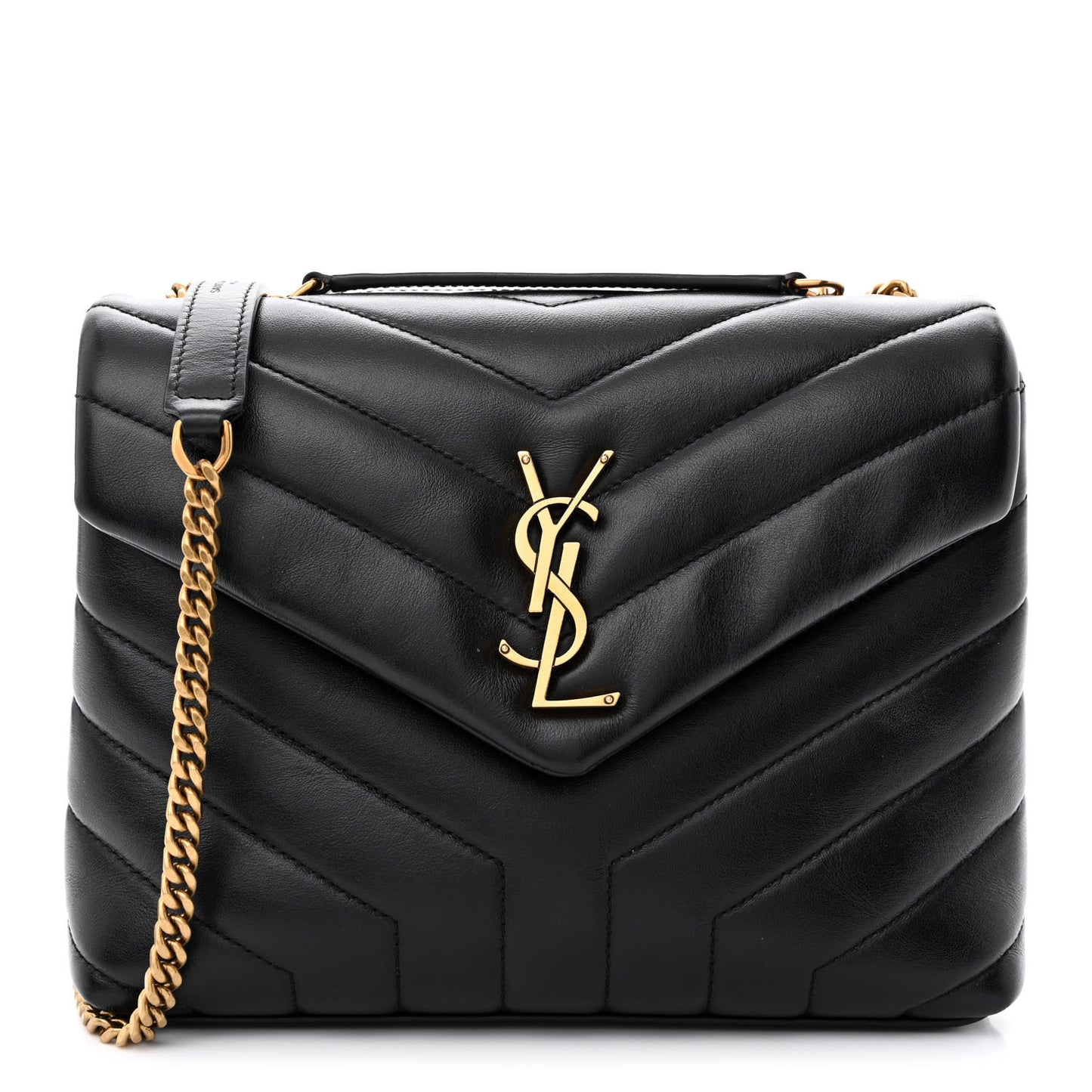 Calfskin Y Quilted Monogram Small Loulou Chain Satchel Black
