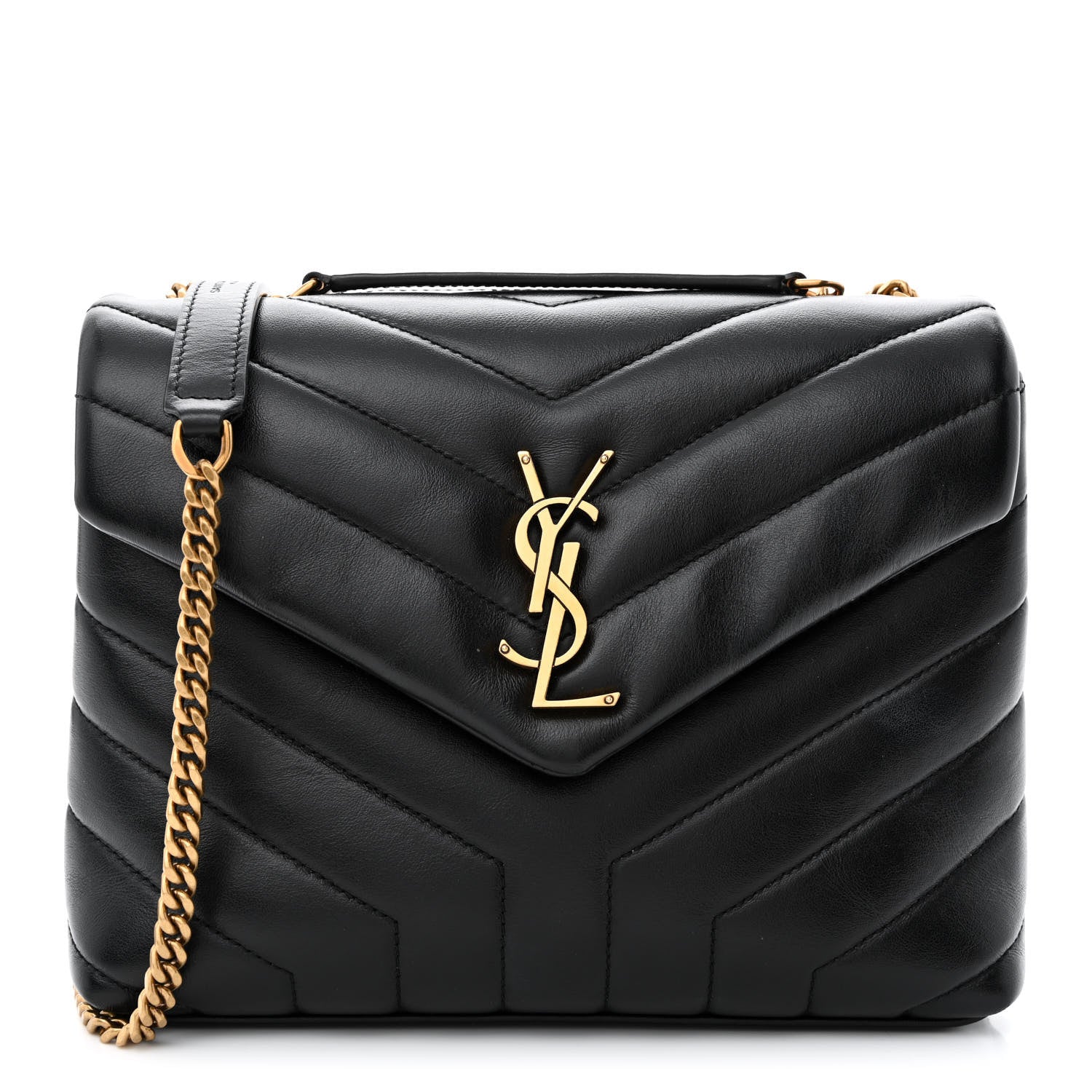 Saint Laurent Calfskin Y Quilted Monogram Small Loulou Chain Satchel Black 1 of 13