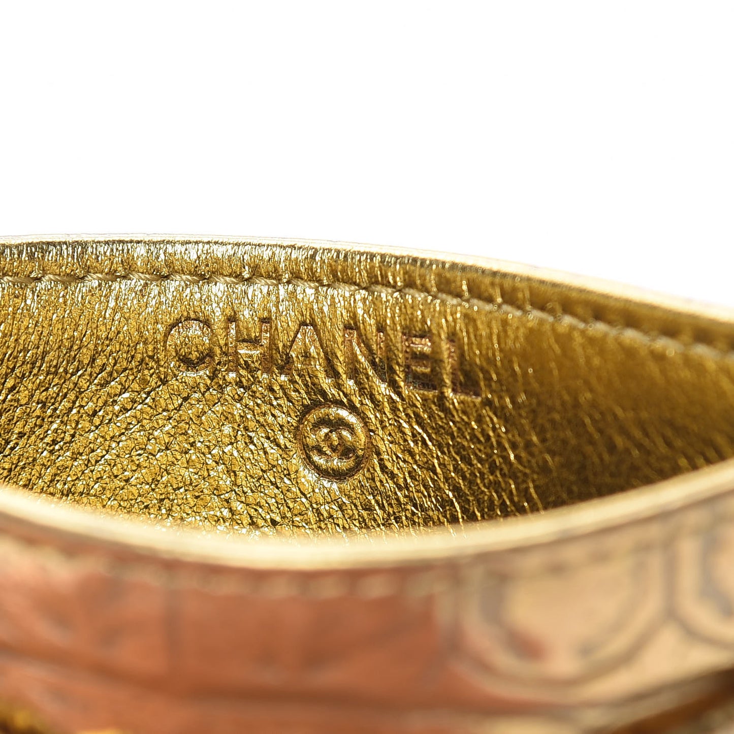 Metallic Calfskin Crocodile Embossed Cocodile Card Holder Gold