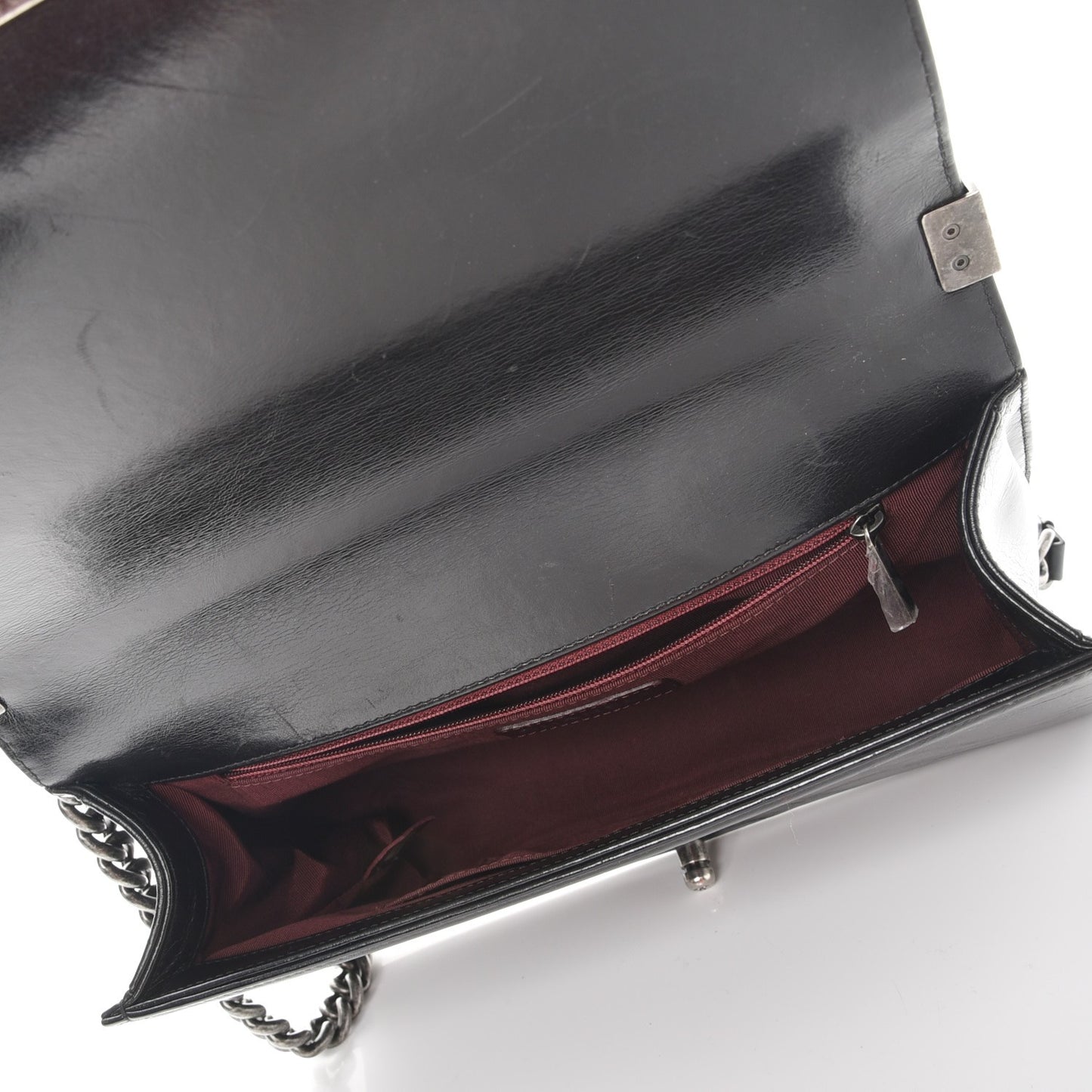 Glazed Calfskin Quilted New Medium Boy Chained Flap Black
