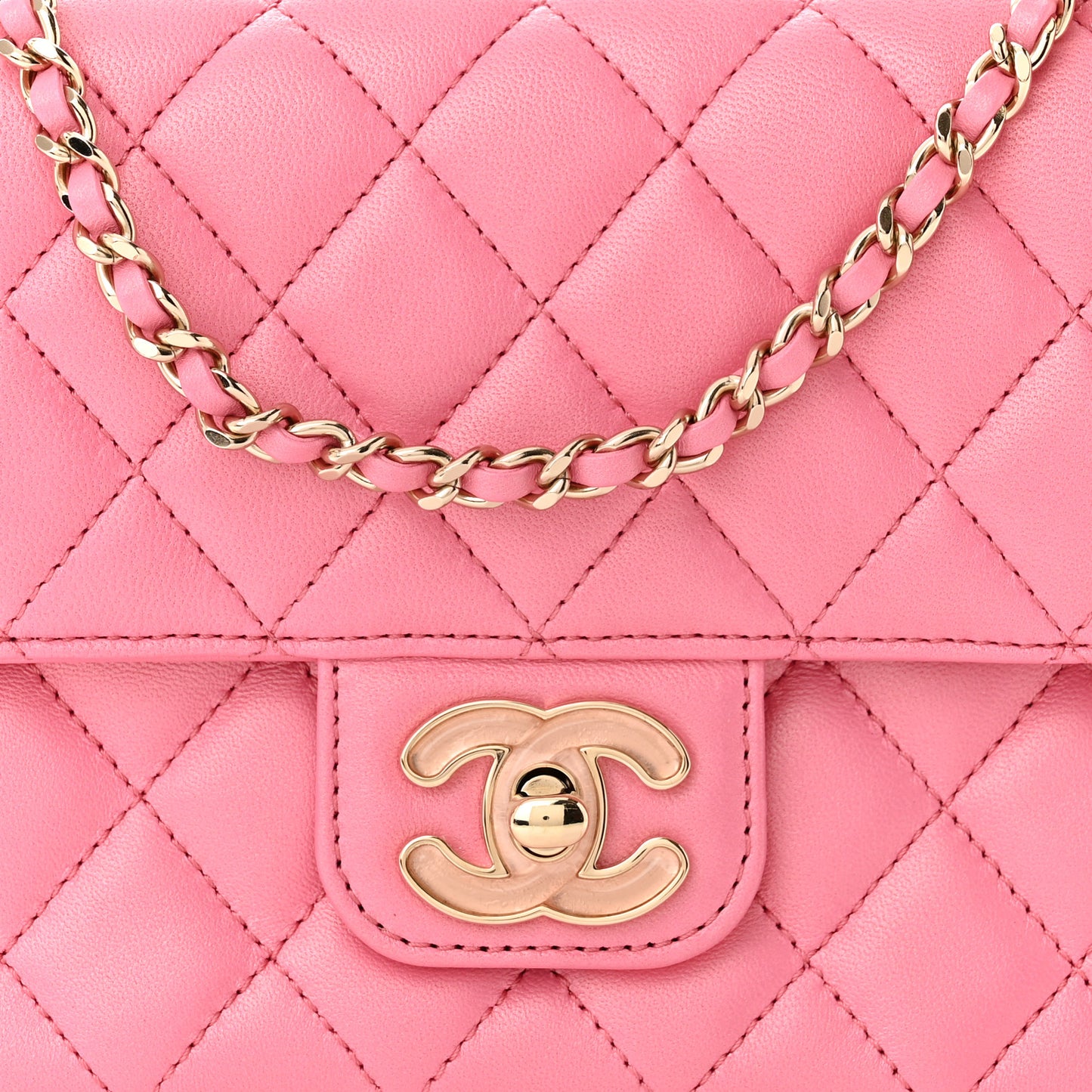 Lambskin Resin Quilted Mini Heart Square Flap Pink