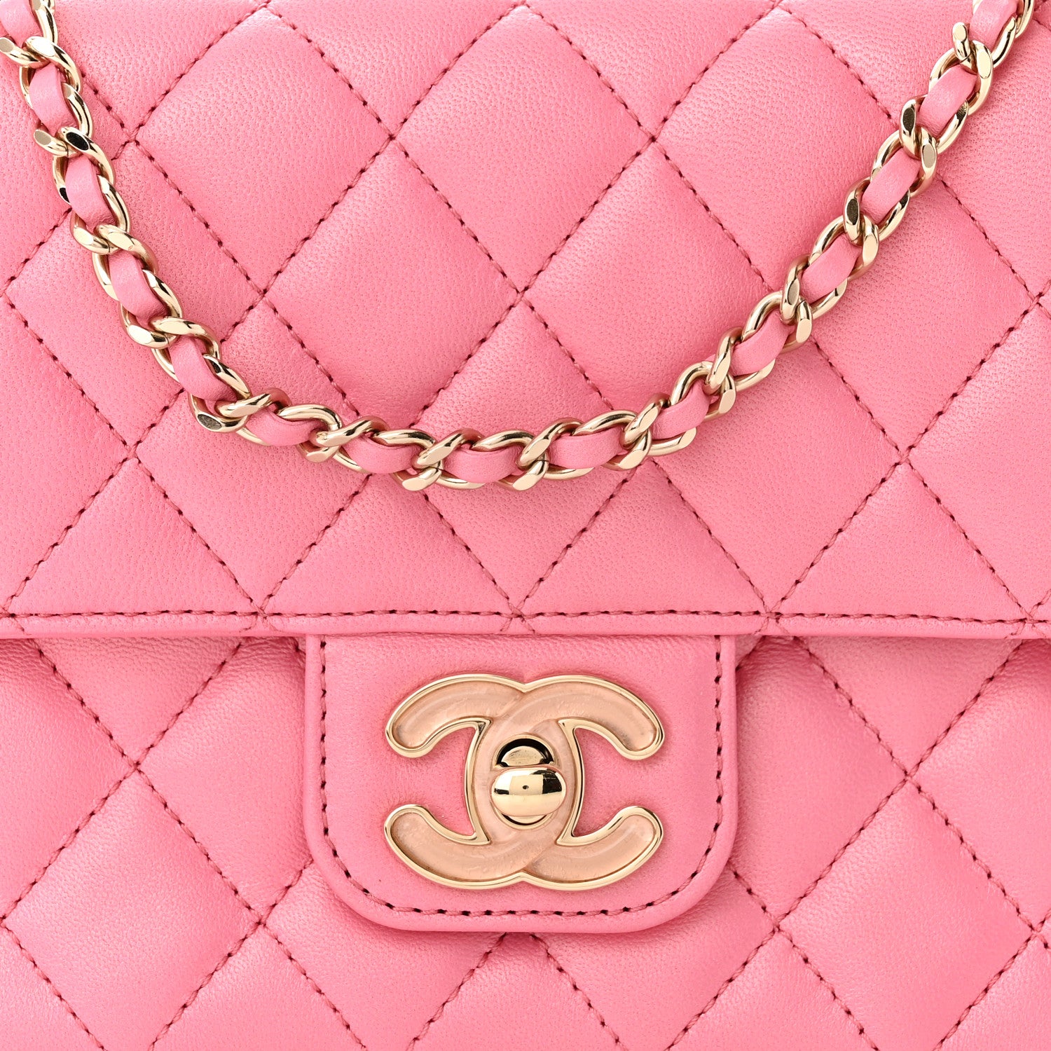 Chanel Lambskin Resin Quilted Mini Heart Square Flap Pink 8 of 11