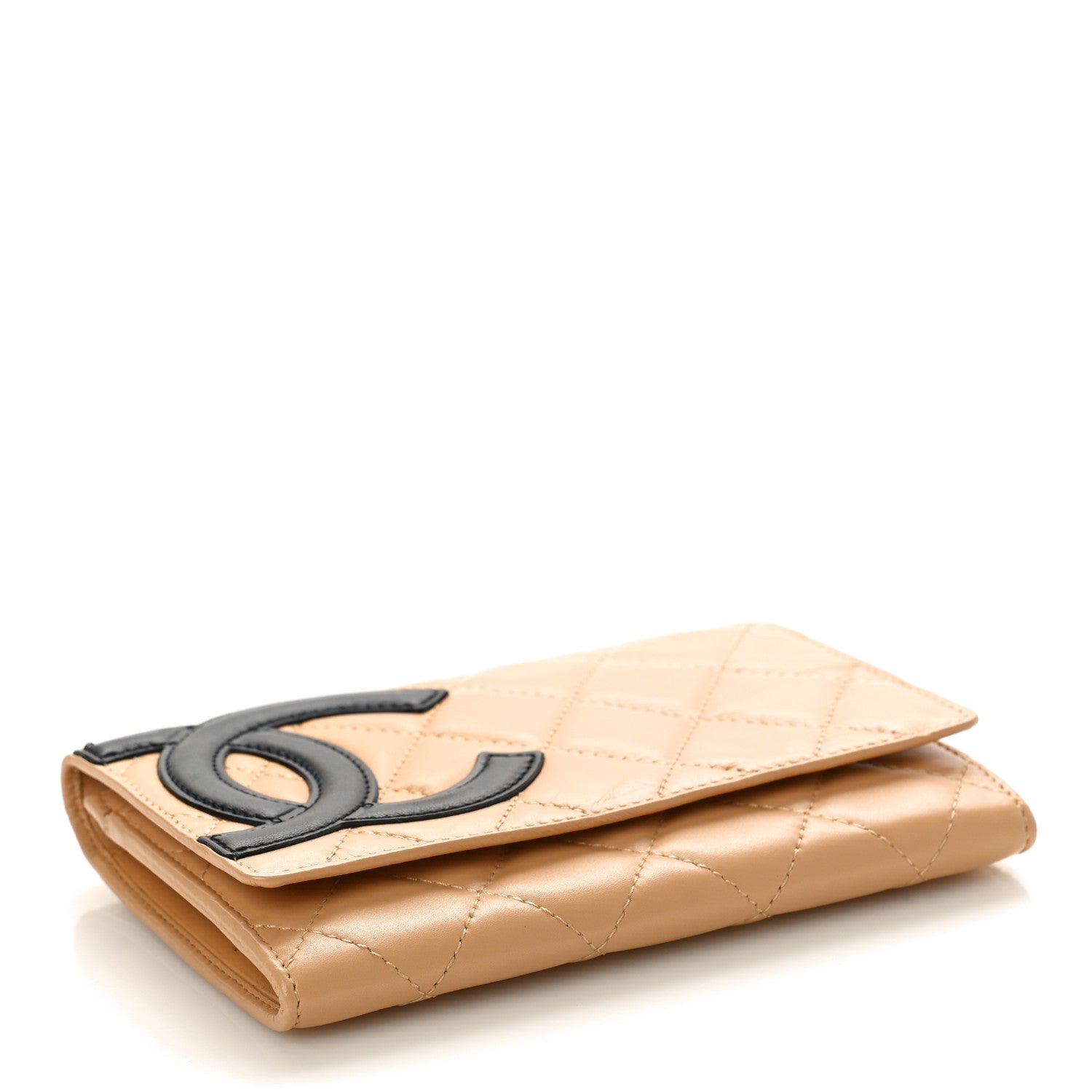 Chanel Calfskin Quilted Cambon Flap Wallet Beige Black 4 of 10