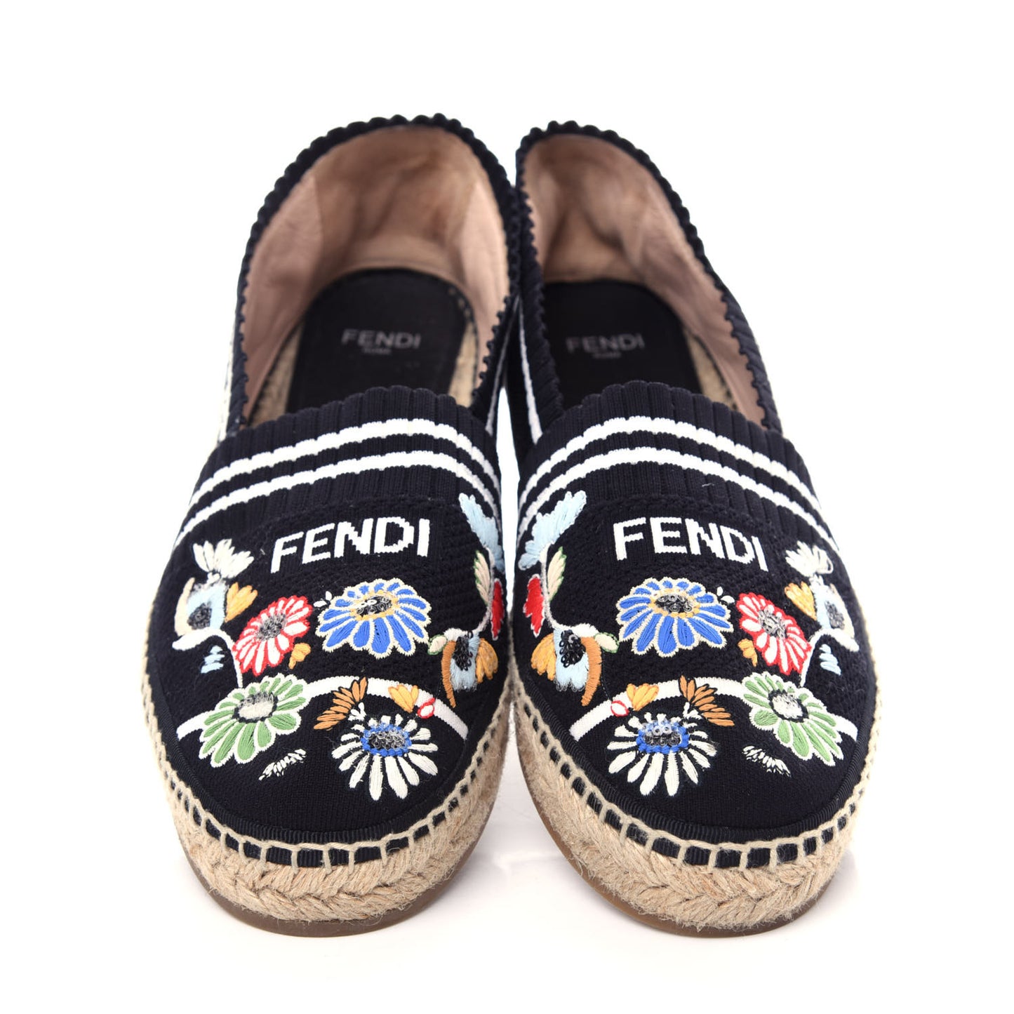 Knit Floral Embroidered Espadrille 39 Black Multicolor