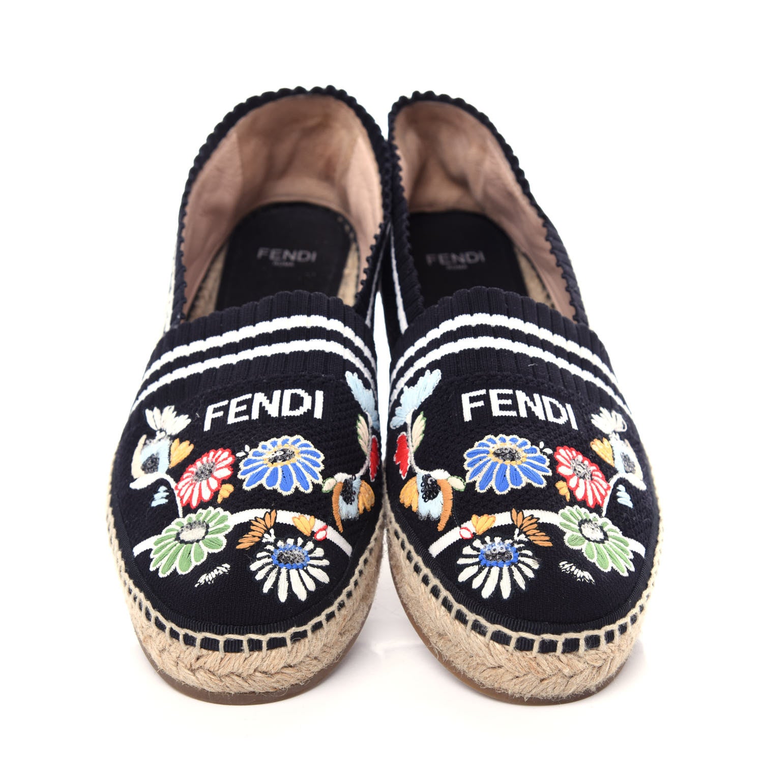 Fendi Knit Floral Embroidered Espadrille 39 Black Multicolor 5 of 9