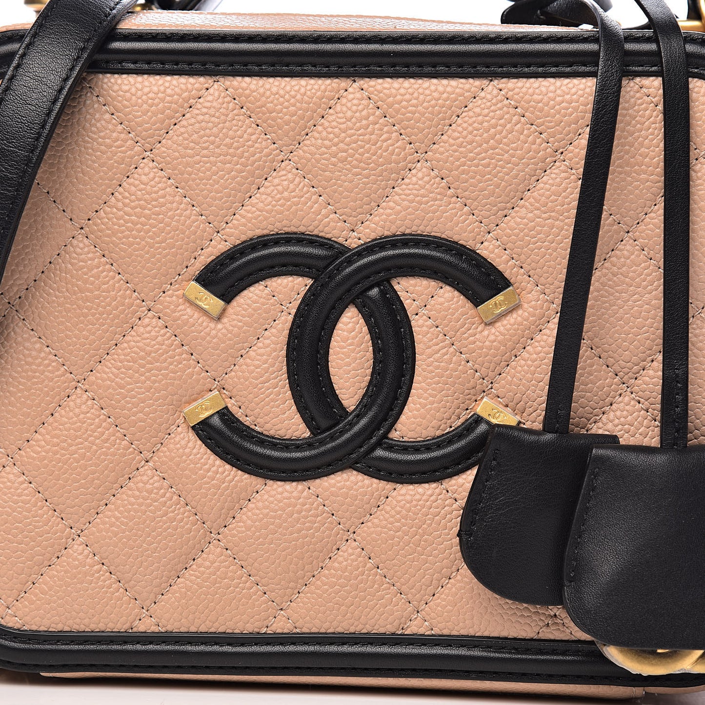 Caviar Quilted Medium CC Filigree Vanity Case Beige Black