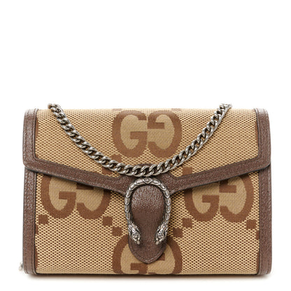Gucci Monogram Jumbo GG Textured Dollar Calfskin Mini Dionysus Chain Wallet Camel Ebony New Acero 1 of 10
