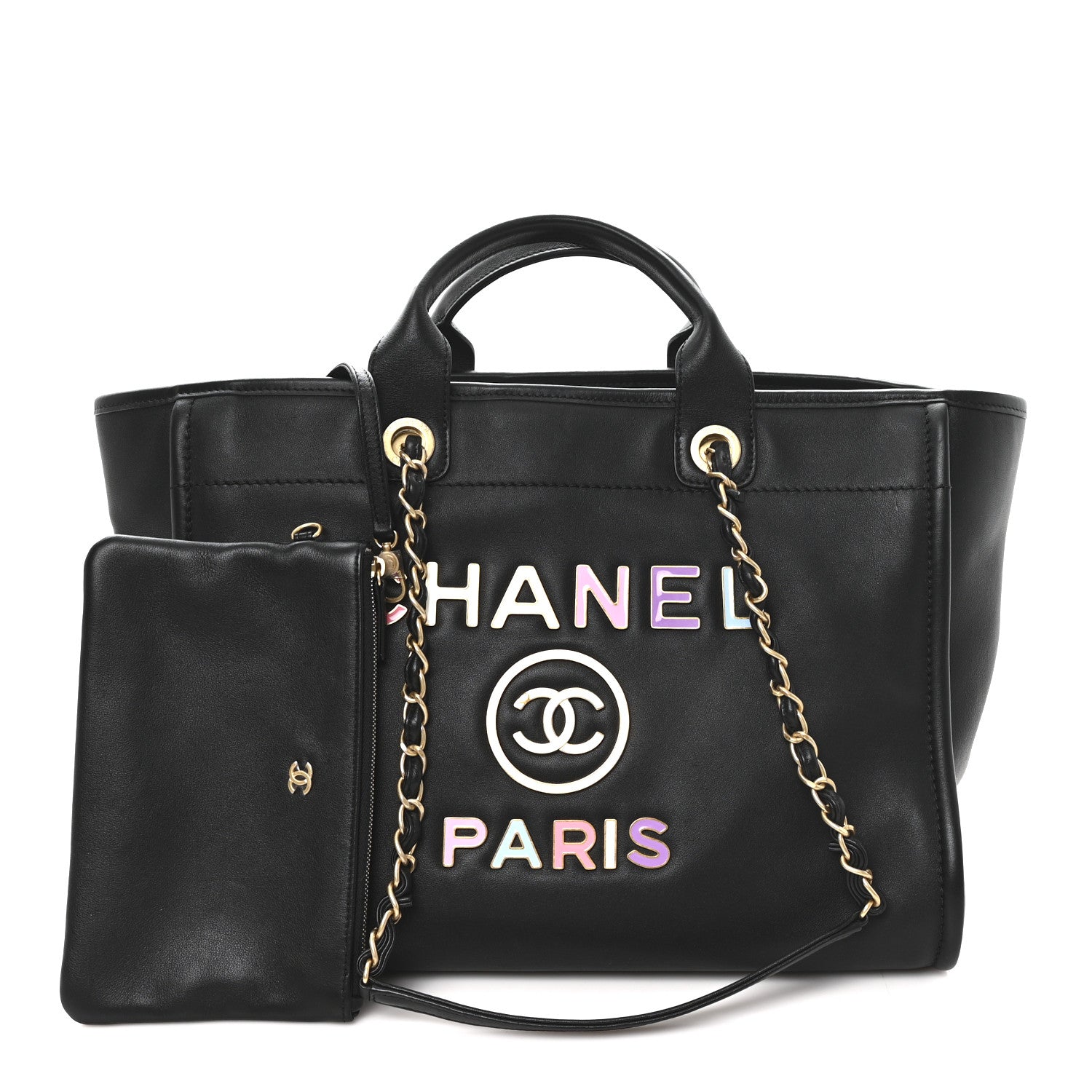 Chanel Calfskin Medium Deauville Tote Black Multicolor 3 of 11