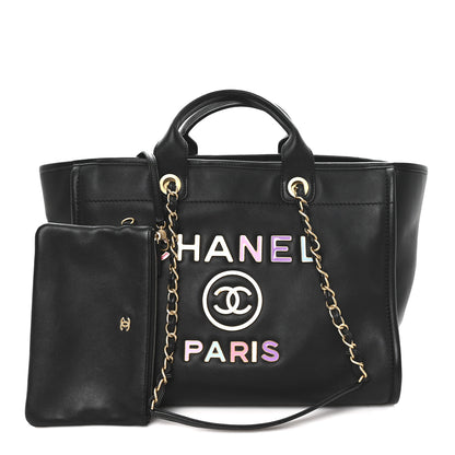 Chanel Calfskin Medium Deauville Tote Black Multicolor 3 of 11