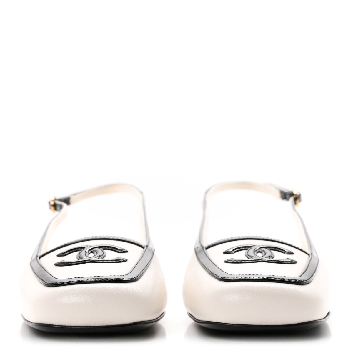 Lambskin Patent Calfskin CC Slingback Sandals 36.5 White Black