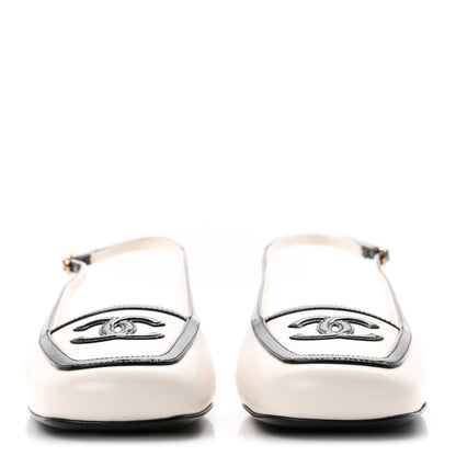 Chanel Lambskin Patent Calfskin CC Slingback Sandals 36.5 White Black 3 of 10