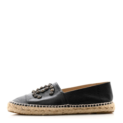 Chanel Lambskin Camellia CC Stud Espadrilles 40 Black 1 of 11