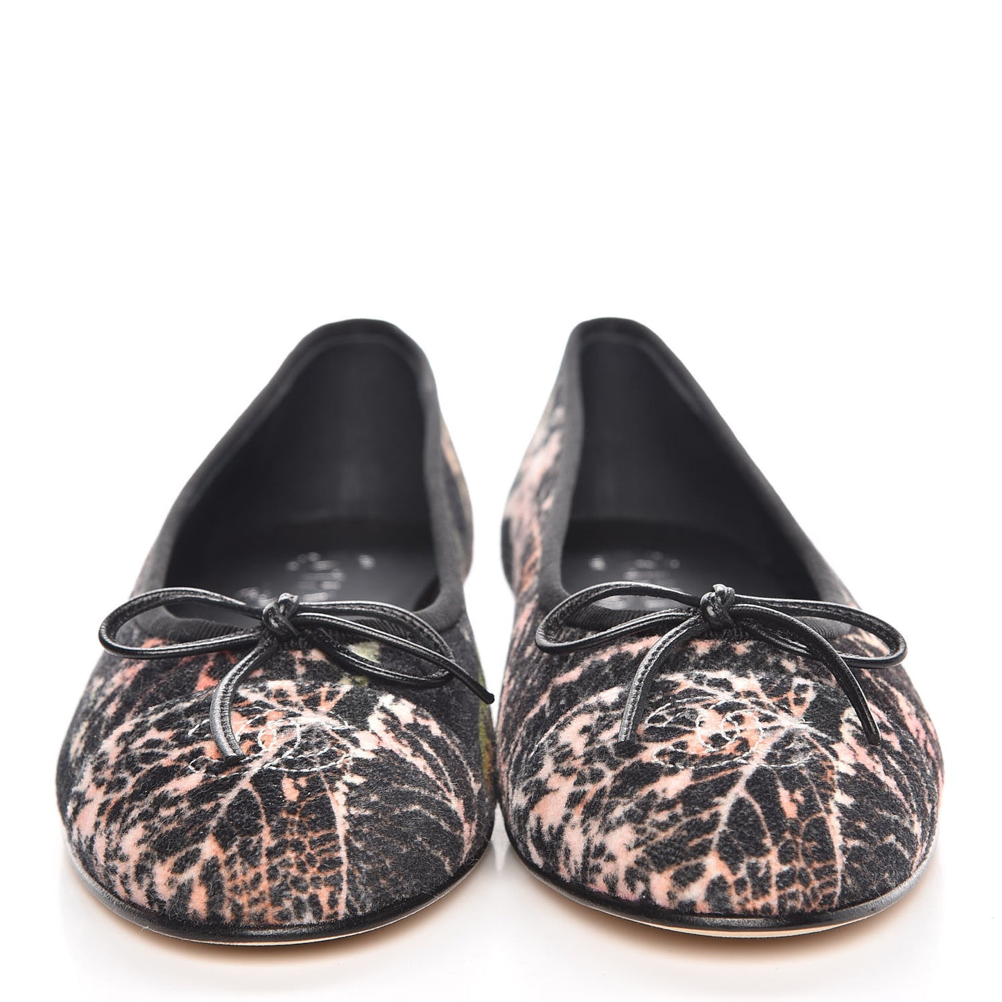 Printed Tweed Ballerina Flats 37 Black Ecru Red Green