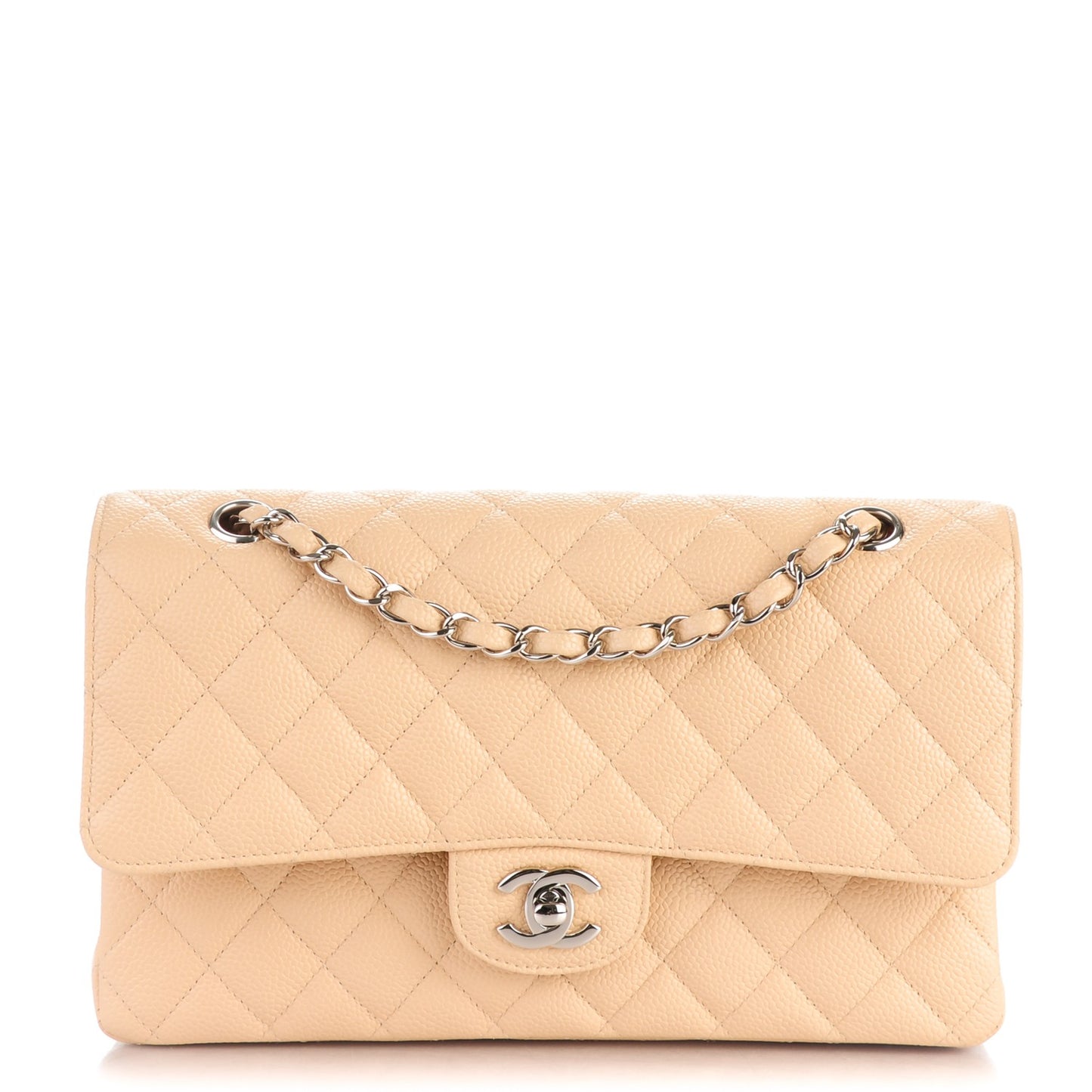Caviar Quilted Medium Double Flap Beige Clair
