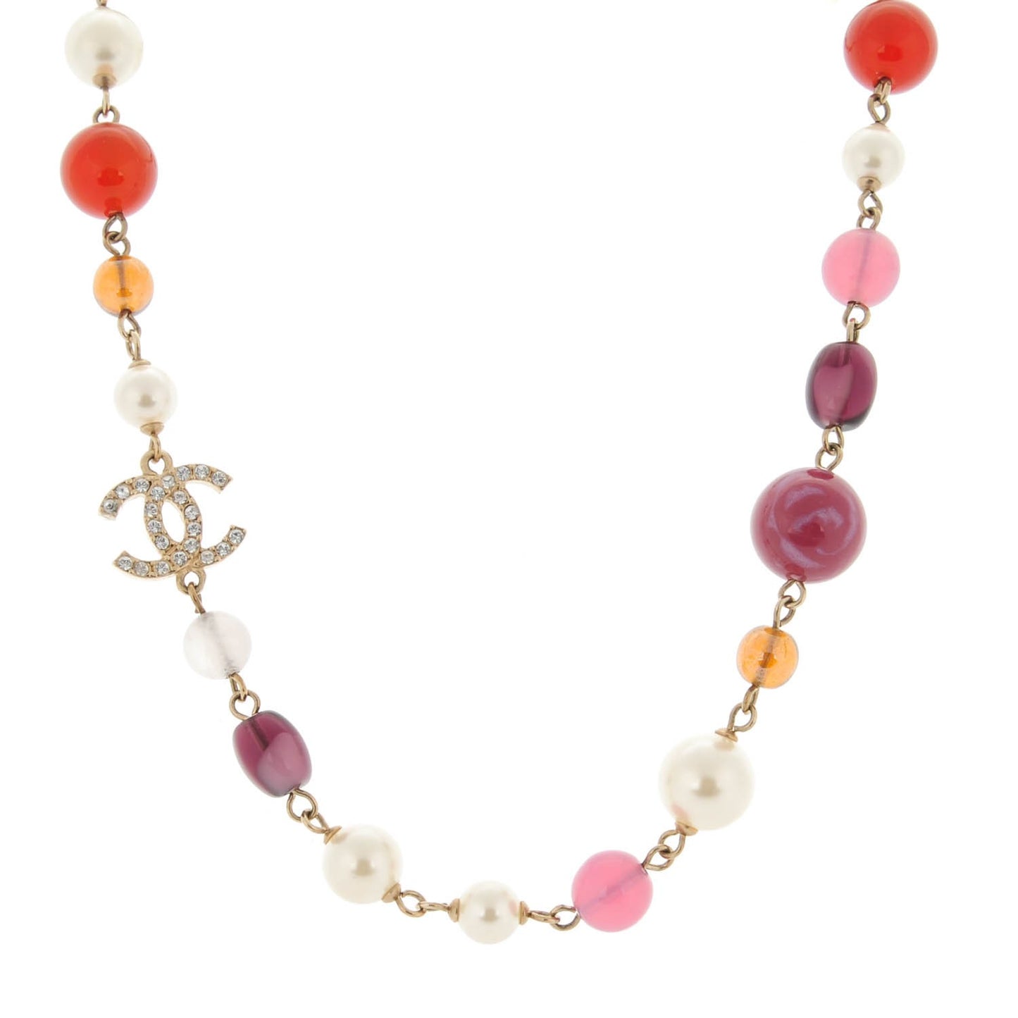 Crystal Pearl Bead CC Choker Necklace Gold Multicolor