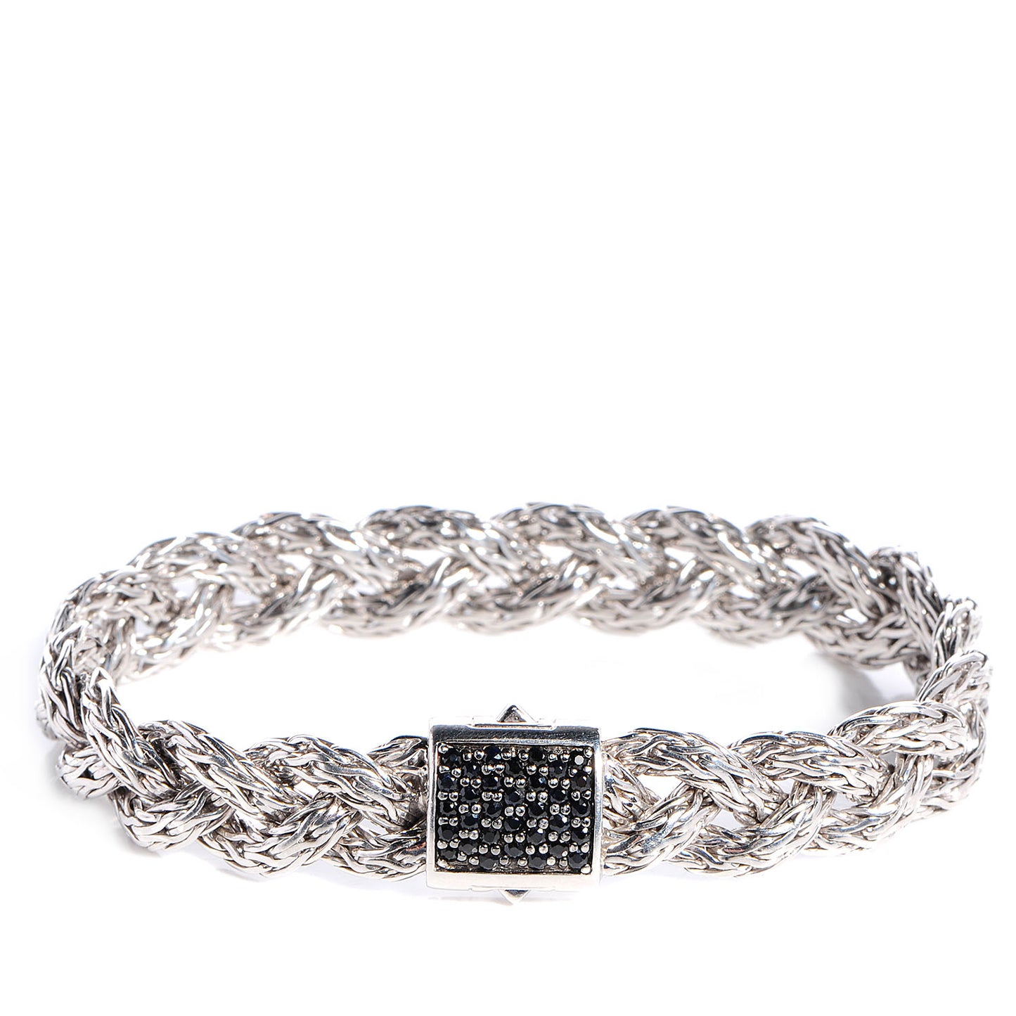 Sterling Silver Black Sapphire 15mm Braided Classic Chain Bracelet