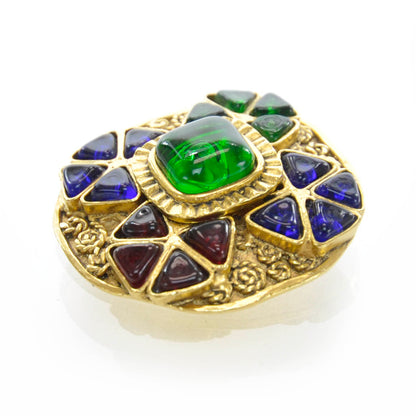 Chanel Gripoix Poured Glass Brooch Gold 94A 1 of 7