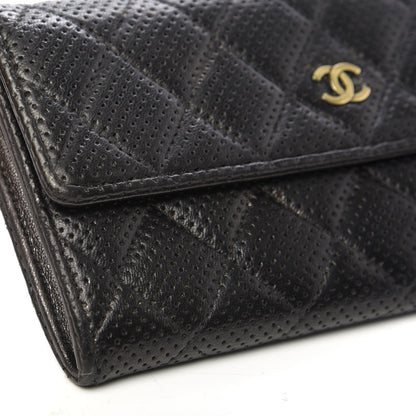 Chanel Perforated Lambskin Quilted Large Gusset Flap Wallet Black 9 of 14