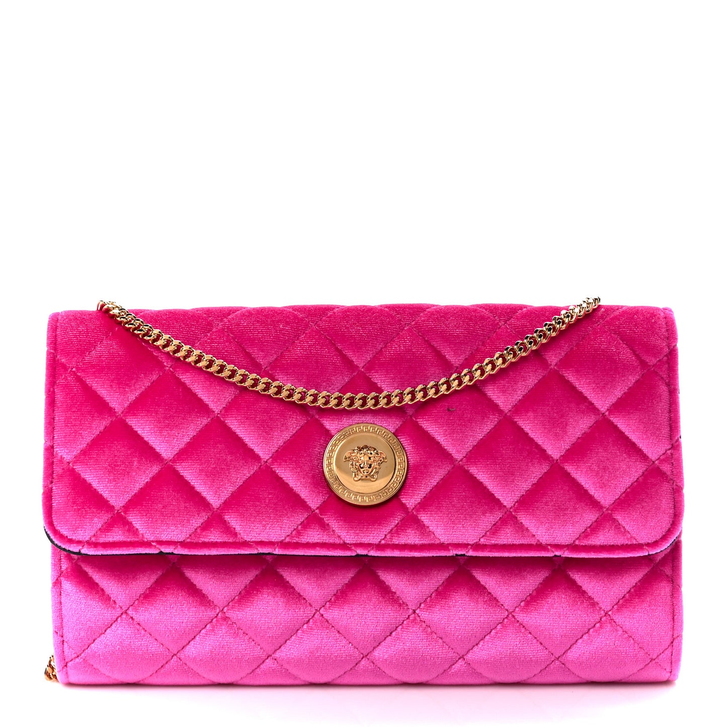 Velvet Quilted Medusa Wallet On Chain Pink
